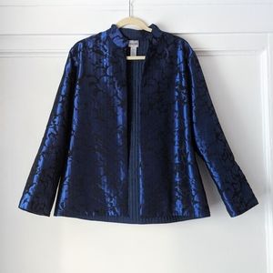 Chico's Satin Floral Patterned Blazer Jacket